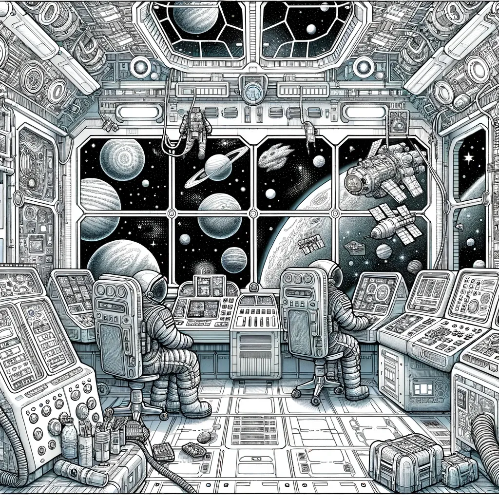 Detaillierte Raumstation mit Astronauten