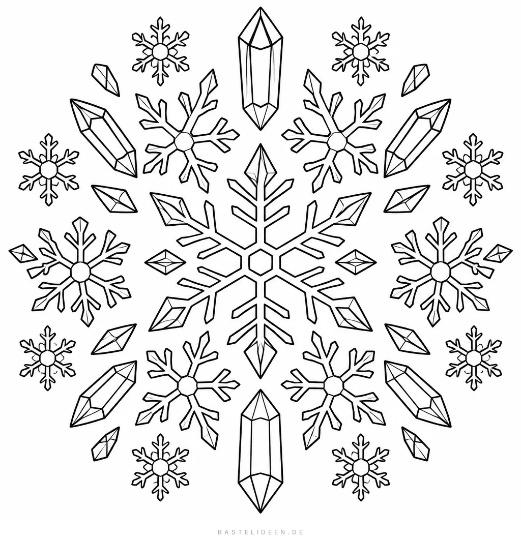 Mandala aus Schneeflocken, Eiskristallen und Tannenzweigen