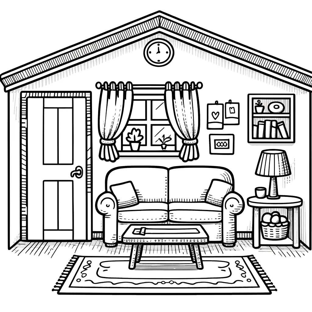 Charmantes Wohnzimmer mit Lampe und Vorhaengen