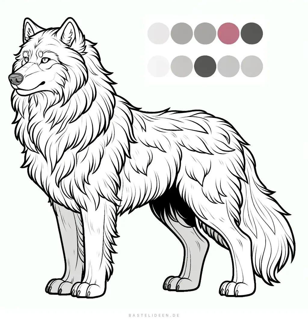 Stolzer Wolf mit detailliertem Fell in aufrechter Pose