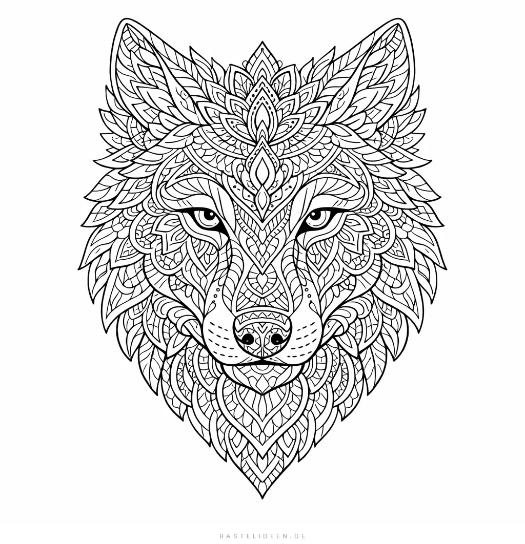 Wolfskopf mit kunstvollen Mandala-Mustern