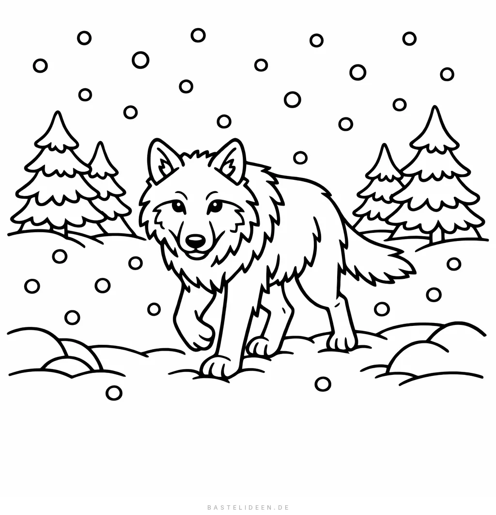 Wolf wandert durch verschneite Winterlandschaft