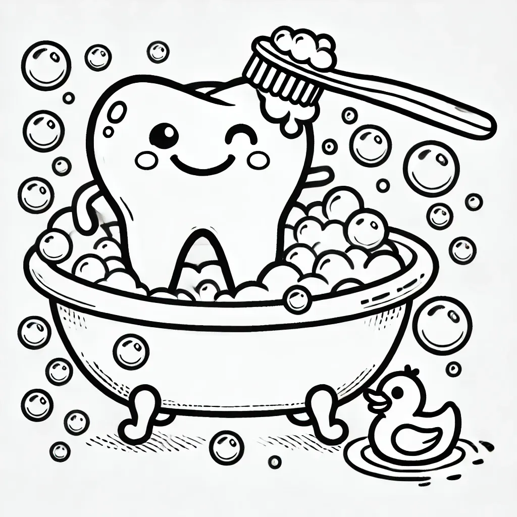 Ausmalbild: Zahn im Schaumbad-Spaß