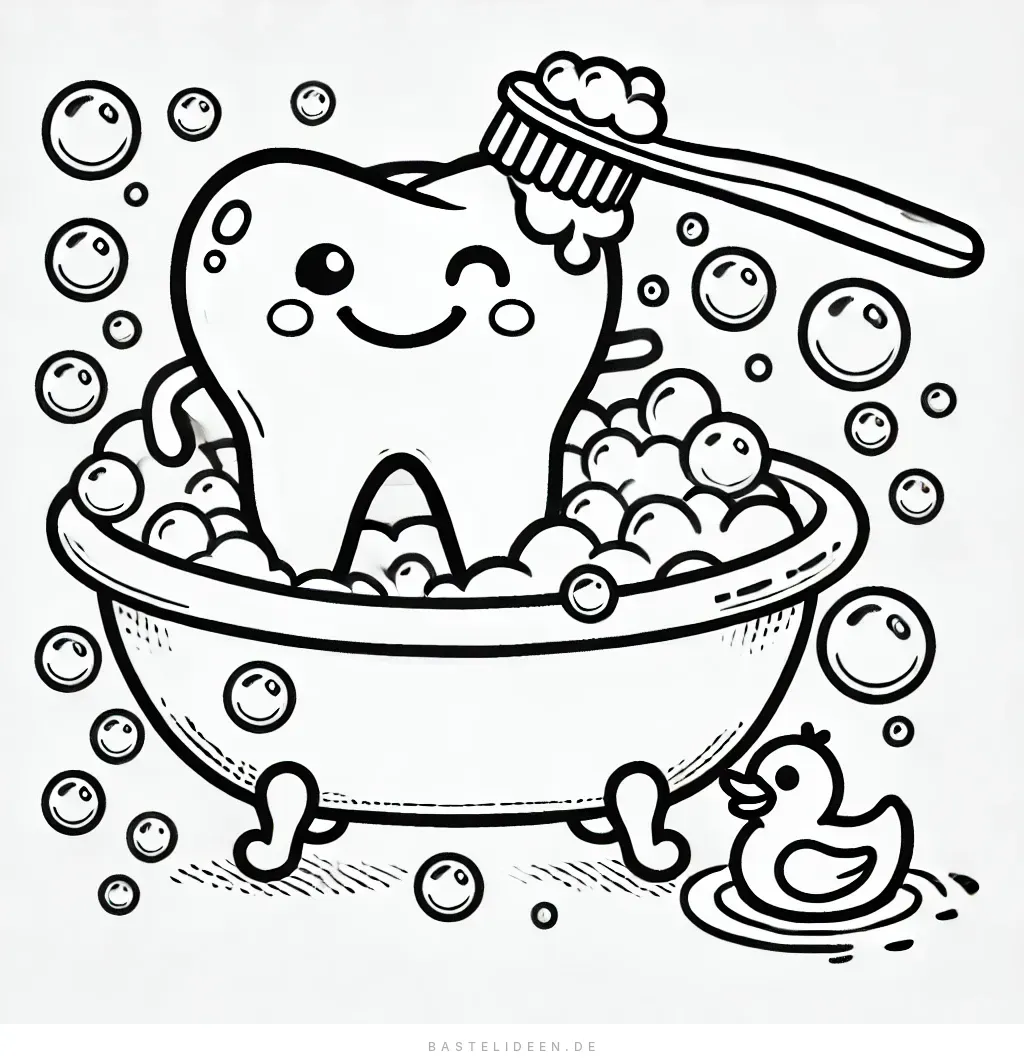 Ausmalbild: Zahn im Schaumbad-Spaß