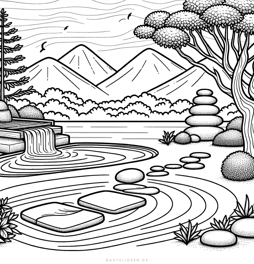 Ruhiger Zen-Garten mit Wasserfall