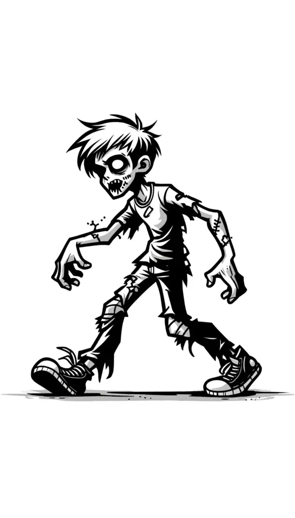 Zombie schlurfend mit zerfetzter Kleidung und Sneakers