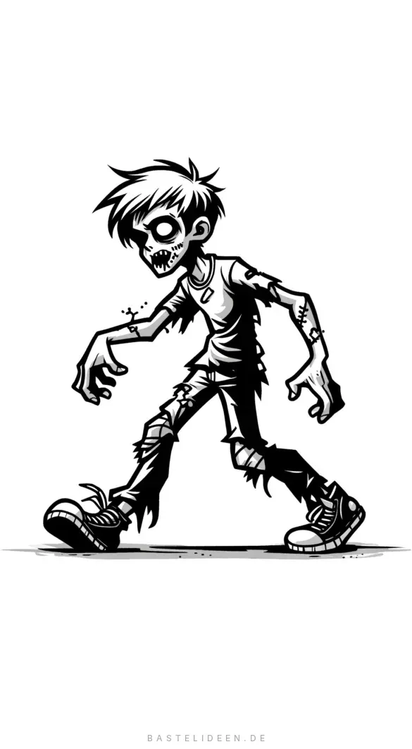 Zombie schlurfend mit zerfetzter Kleidung und Sneakers