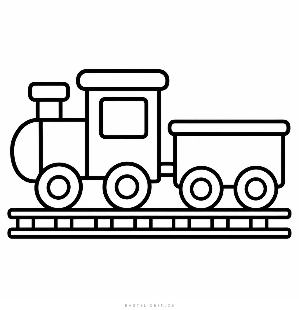 Einfache kleine Lok mit einem Waggon auf geraden Schienen